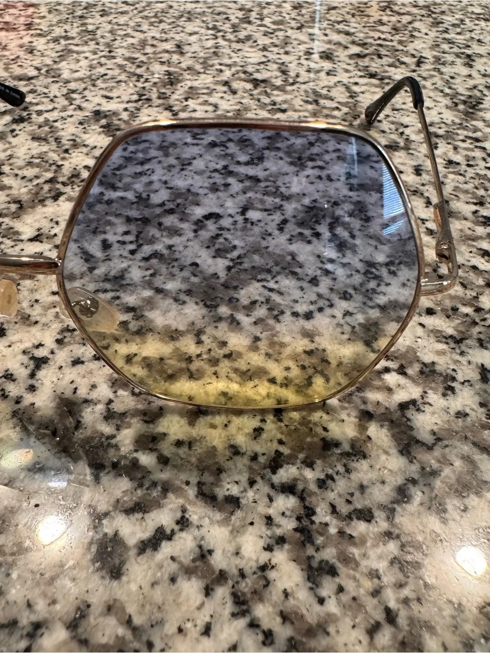 Women’s Gold Frame Gradient Yellow-Blue Hexagon Sunglasses
